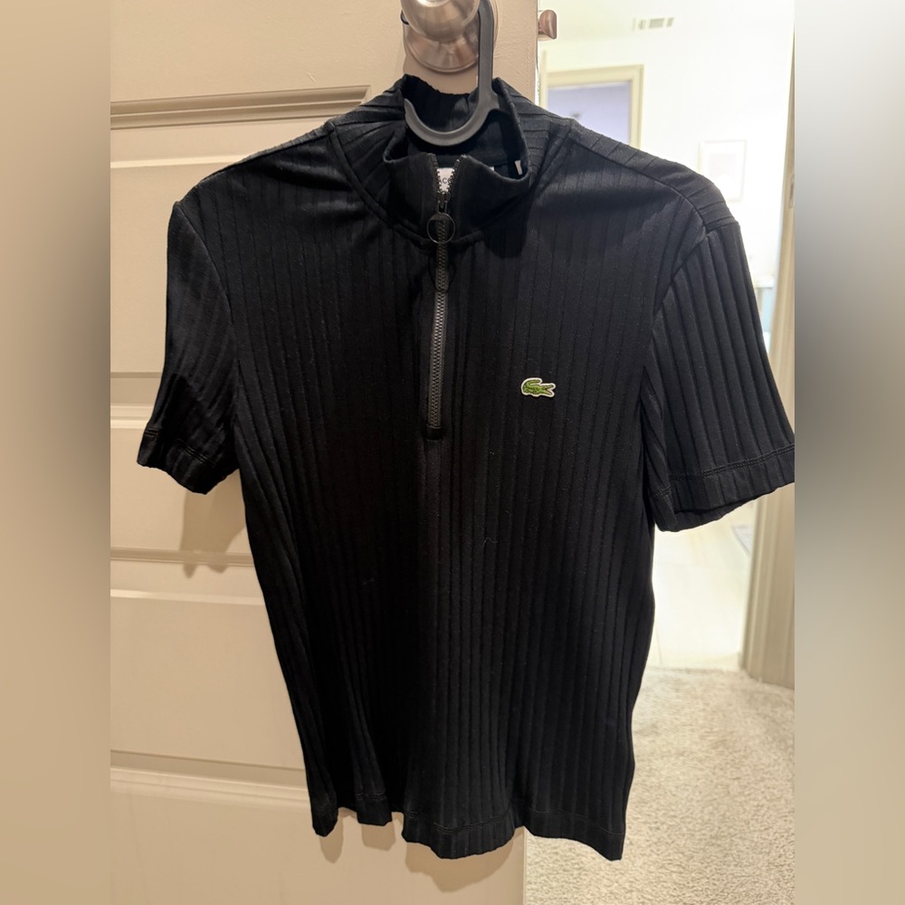 Lacoste Women Black Ribbed Polo Shirt